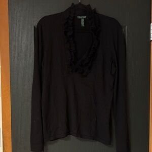 Ralph Lauren black ruffle collar sweater (silk-nylon-cotton)